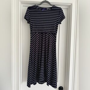 Seraphine maternity dress- navy stripe- postpartum nursing access- small/4